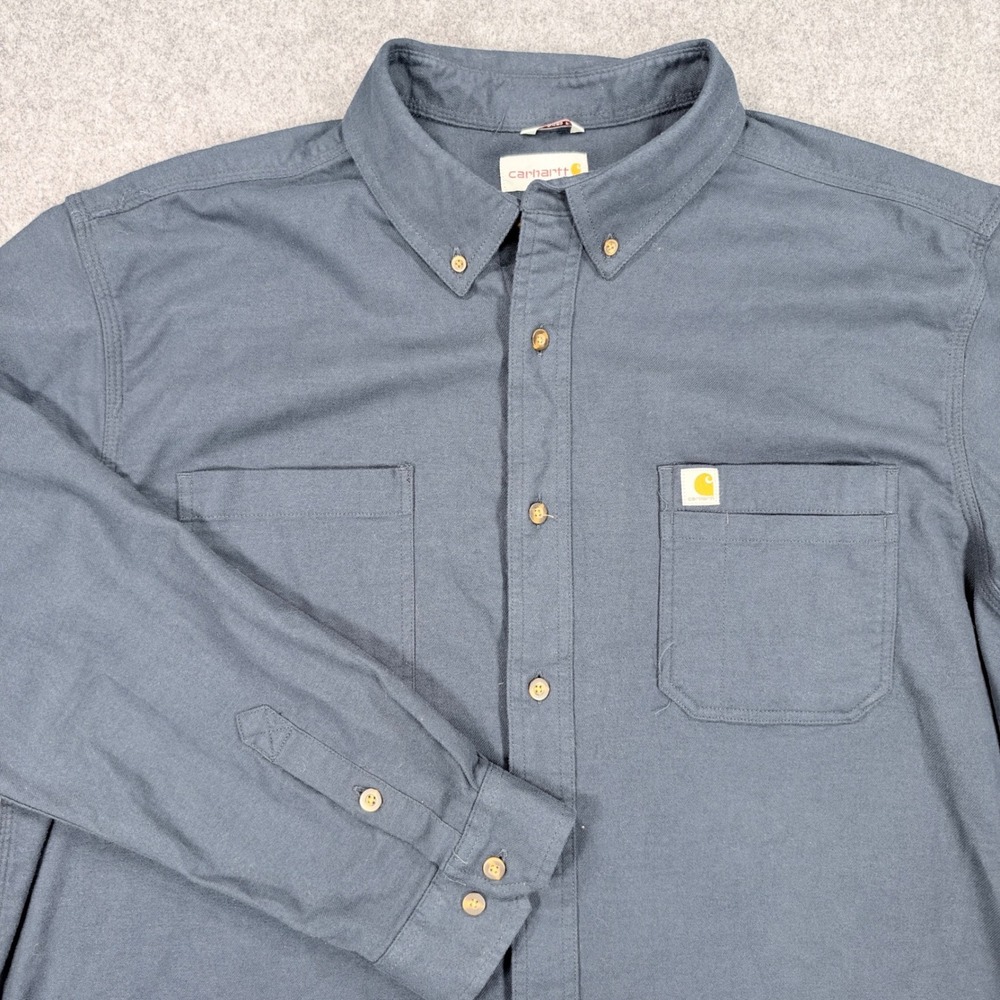 Carhartt Mens 2XL Relaxed Fit Long Sleeve Button Down Shirt Blue Gray Workwear